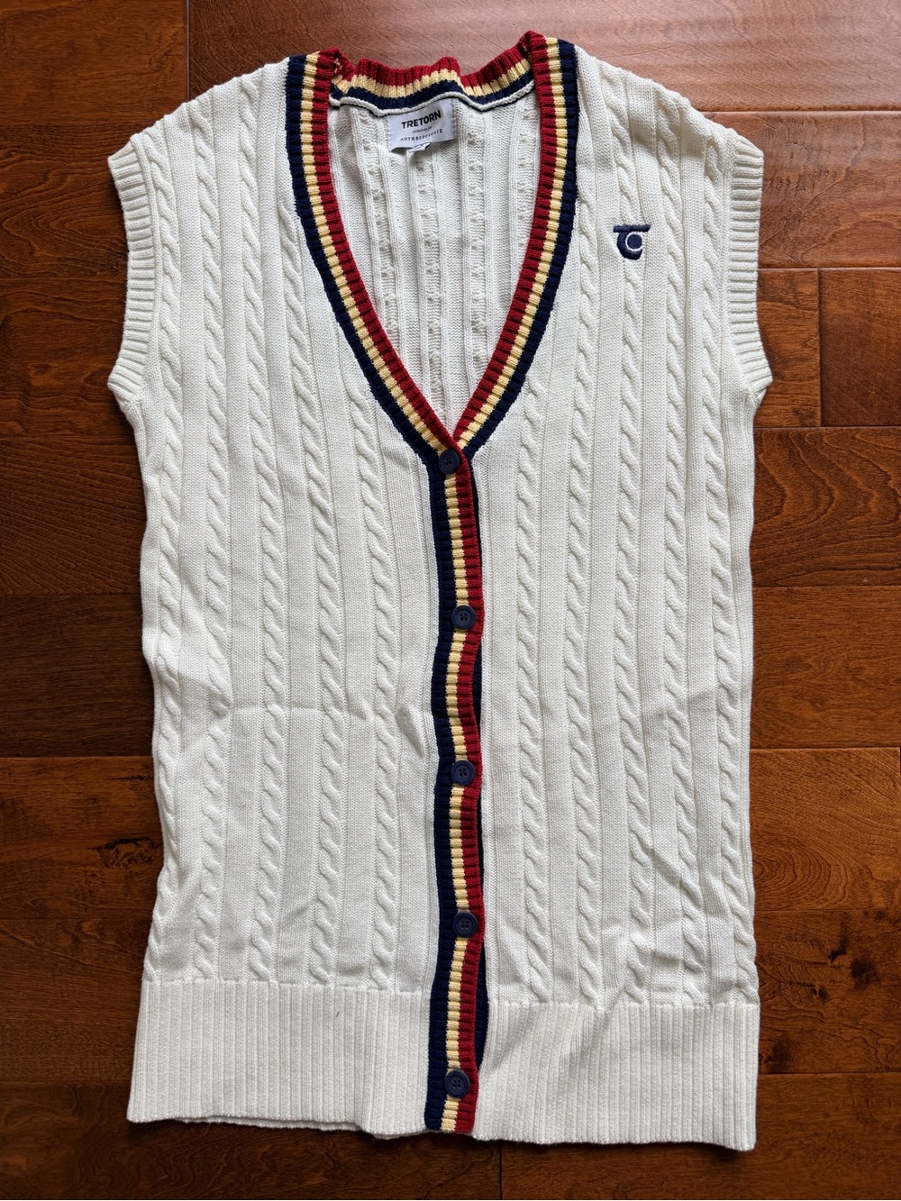 Tretorn Cream Cable Long Knit Tunic Vest from Anthropologie